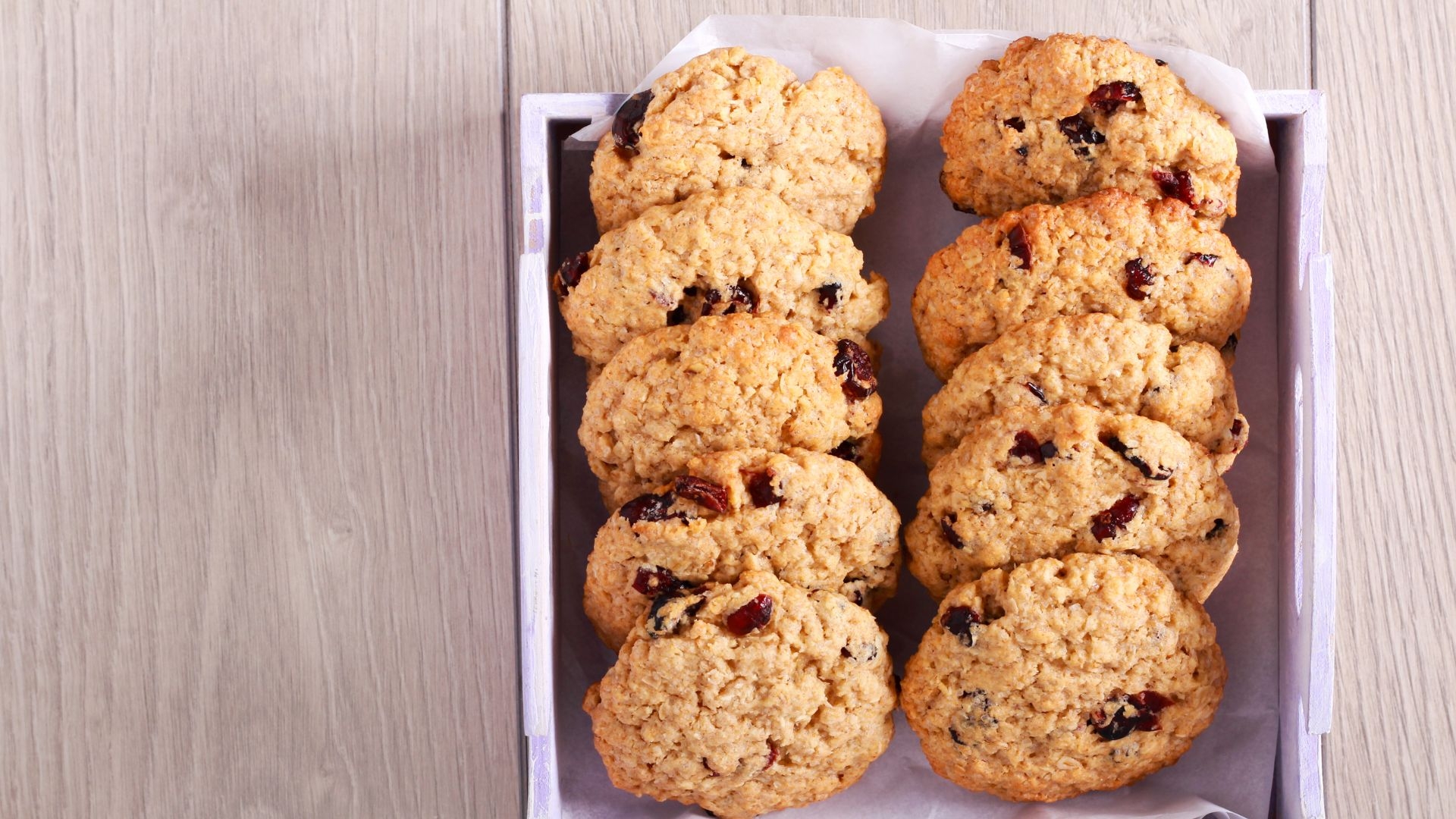 a wooden box of Trail Mix Holiday Cookies