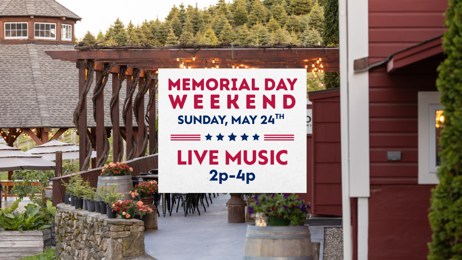 Memorial Day Weekend, Sunday Mat 24th, Live music from 2p-4p