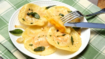 a plate of Butternut Squash Ravioli with Sage Butter