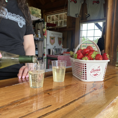 Basket of strawberries & wine 