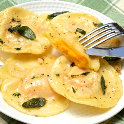 a plate of Butternut Squash Ravioli with Sage Butter