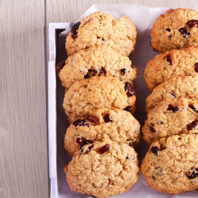 a wooden box of Trail Mix Holiday Cookies