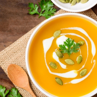 a steamy bowl of Butternut Squash and Coconut Curry Soup