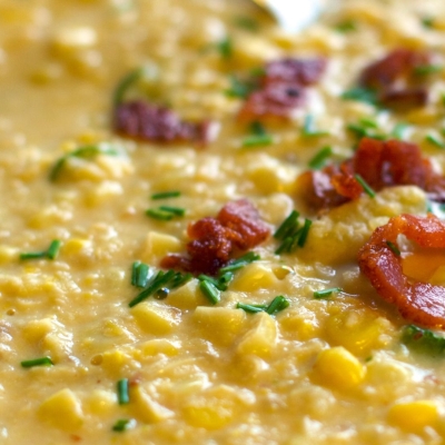 Squash & Corn Bisque in a bowl