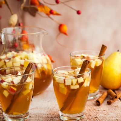 harvest drinks with full pitcher and fruit