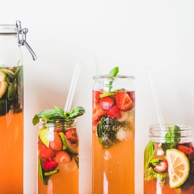 mixed containers of Strawberry Basil Iced Tea