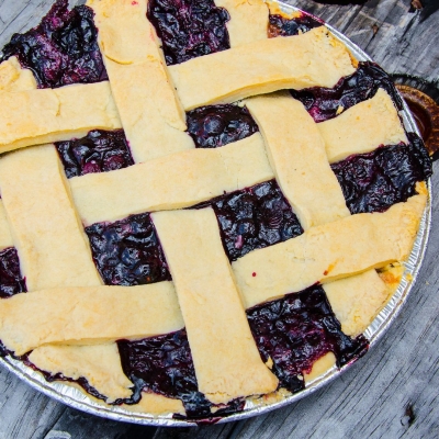 blueberry pie with ribboned crust top