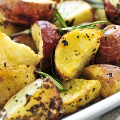 spiced roasted potatoes on a serving plate